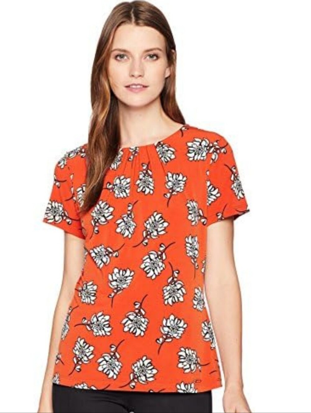 Calvin Klein Floral Blouse Dark Orange/Red Size M